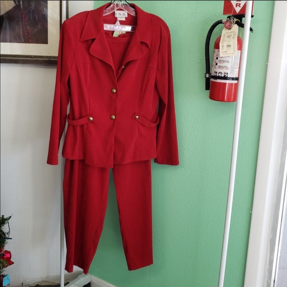 Red pants suit